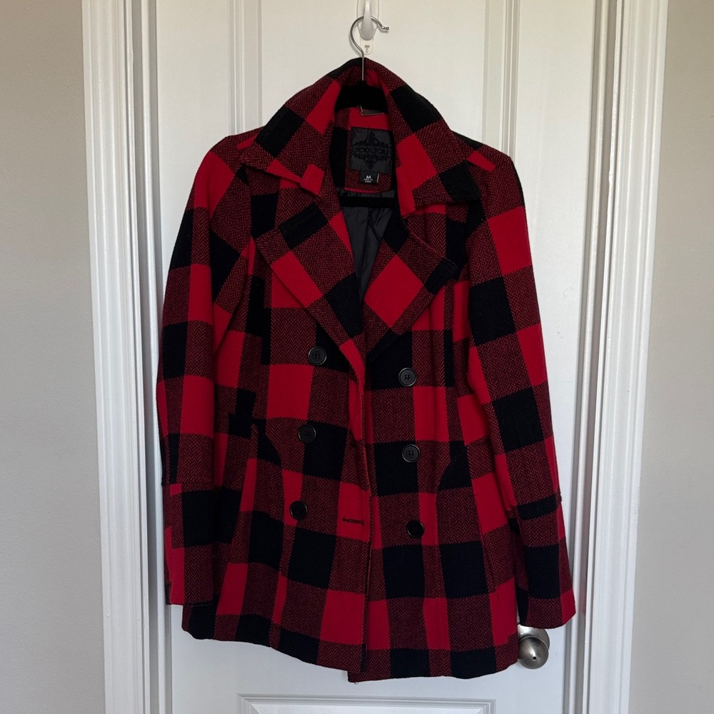 Jou Jou Red and Black Checkered Peacoat